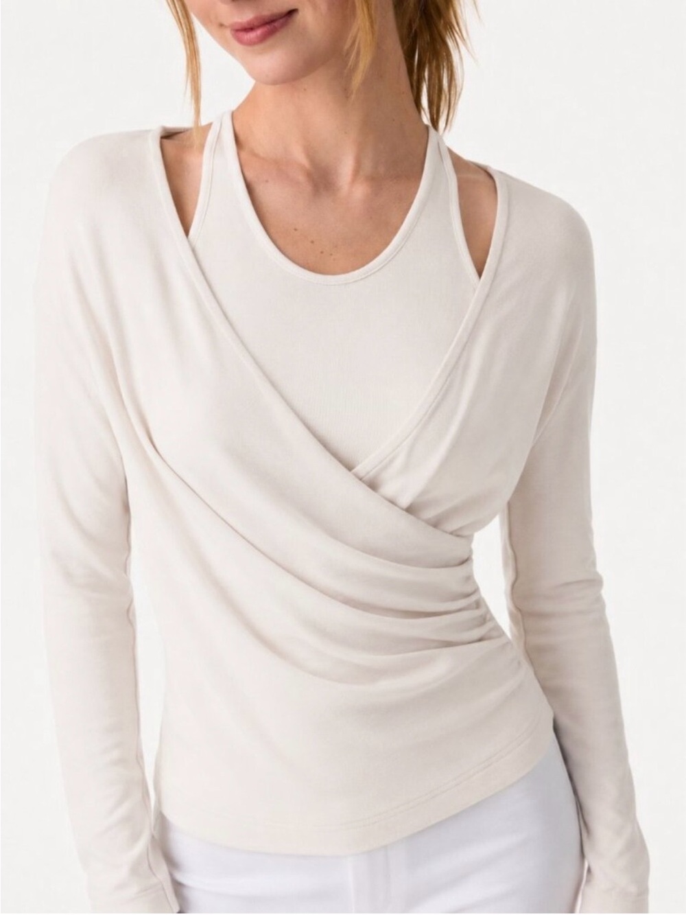 NWT OGL Two-Piece Set Cami with Surplice Ruched Top White XL
